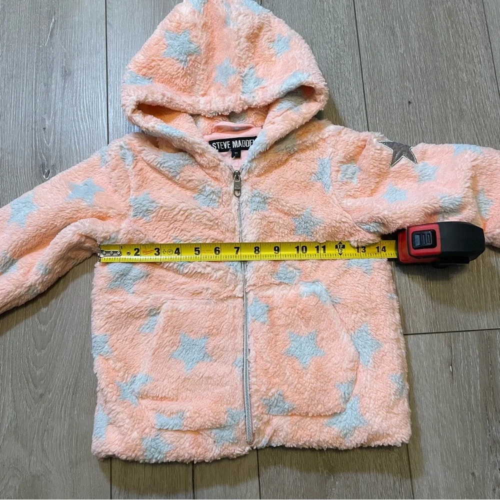 Steve Madden Toddler Girls' Faux Shearling Star Hoodie Jacket Cozy Pink Blue‎ 4T